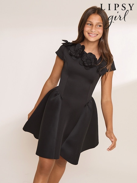 Black - Lipsy Corsage Scuba Dress (5-16yrs)