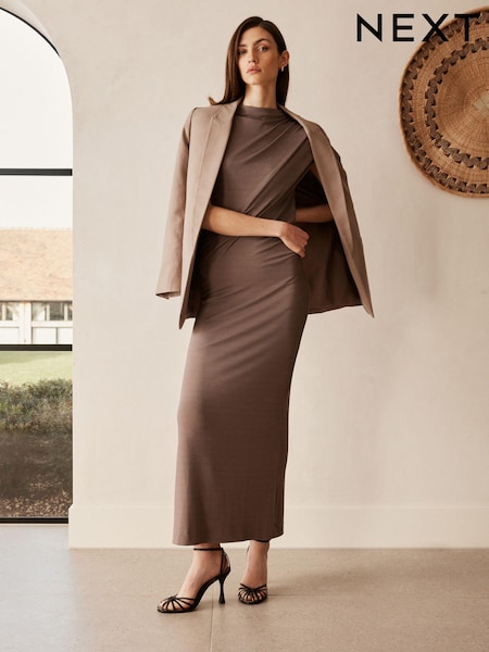 Бежево-коричневый - Asymmetric Premium Midi Dress (D39168) | €12