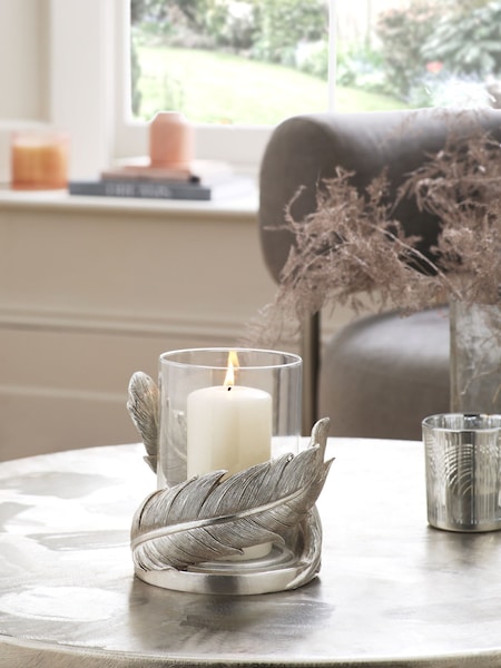 Silver Feather Resin And Glass Hurricane (D39201) | CA$64