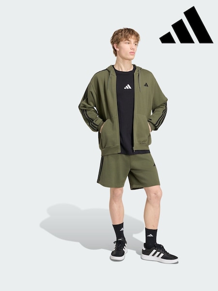 Green - Regular Adidas Essentials 3-stripes French Terry Full-zip Hoodie