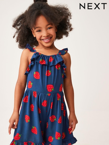 Синий с принтом клубники - Frill Playsuit (3-16yrs) (D39492) | €6 - €9