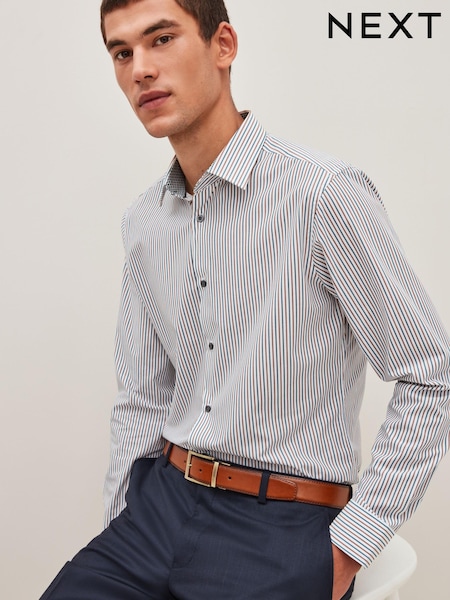 White/Blue/Brown Stripe Slim Fit Cotton Trimmed Shirt (D39720) | 63 zł