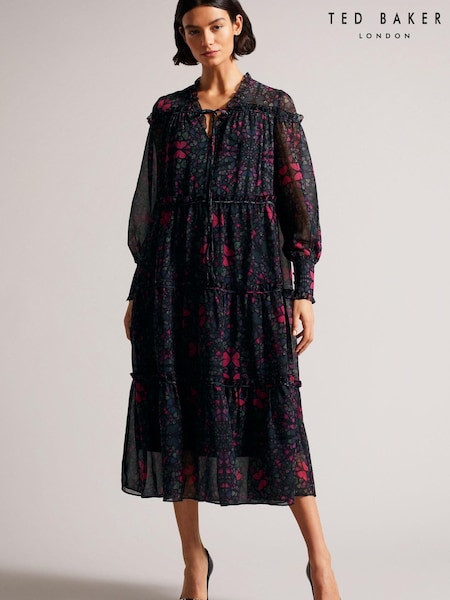 Ted Baker Ellyah Swing Midaxi Black Dress With Ruffle Tier Detail (D40115) | € 170