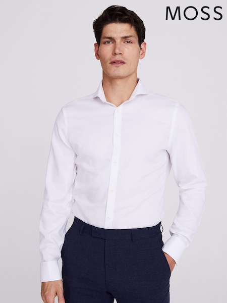 MOSS White Slim Fit Double Cuff Oxford Non Iron 100% Cotton Shirt (D40377) | €71