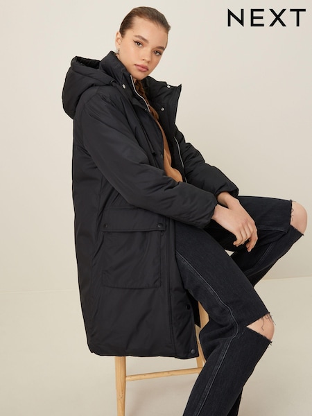 Black Longline Padded Coat (D40731) | €17