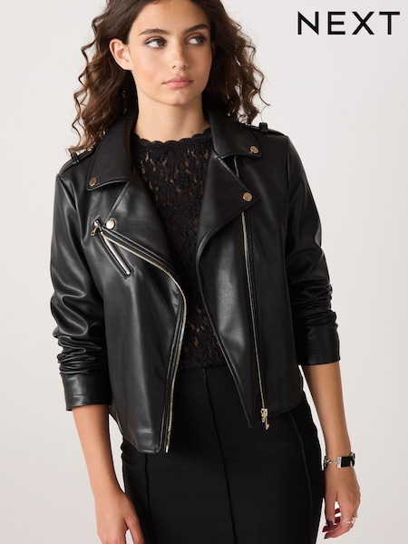 Black Faux Leather Biker Jacket (D40742) | €29