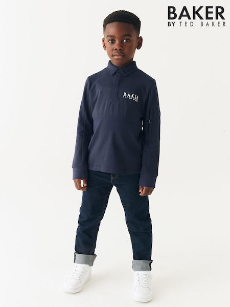 Marineblau - Baker by Ted Baker Langärmeliges Polo-Shirt aus 100 % Baumwolle (D40950) | 18 € - 23 €