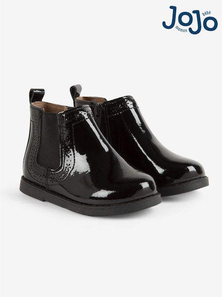 JoJo Maman Bébé Black Girls' Patent Pretty Leather Chelsea Boots (D40957) | €60 - €66