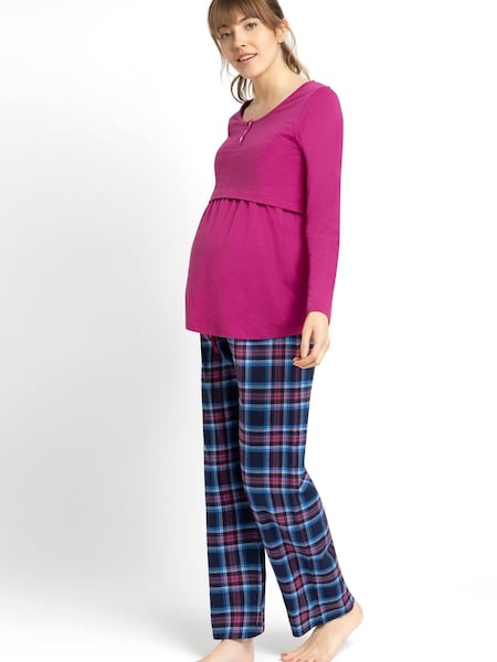 JoJo Maman Bébé Fuchsia/Navy Check Maternity & Nursing Pyjama Set (D41007) | €63