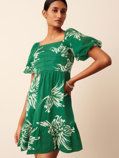 Зеленый/белый с цветочным принтом - Puff Sleeve Mini Smock Dress (D41020) | €11