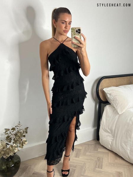 Style Cheat Black Lace Halter Midi Dress (D41559) | €44