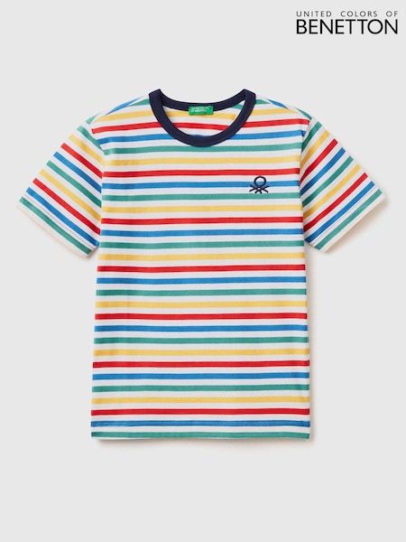 Multi - Benetton Boys Striped 100% Cotton Logo T-shirt (D41832) | €22