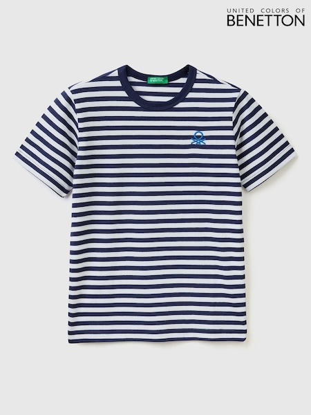 Laivasto - Benetton Boys Striped 100% Cotton Logo T-shirt (D41833) | €22