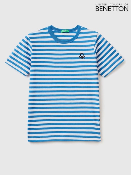 Sininen - Benetton Boys Striped 100% Cotton Logo T-shirt (D41835) | €22