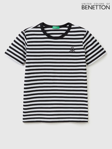 Musta Multi - Benetton Boys Striped 100% Cotton Logo T-shirt (D41837) | €15