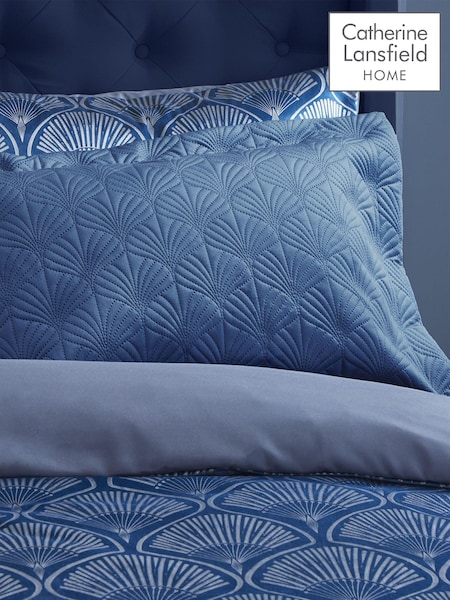 Catherine Lansfield Blue Art Deco Pearl Quilted Pillowsham Pair (D42135) | €29