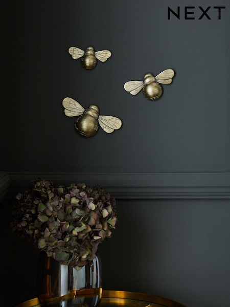Gold Set of 3 Bee Wall Plaque (D42384) | €18