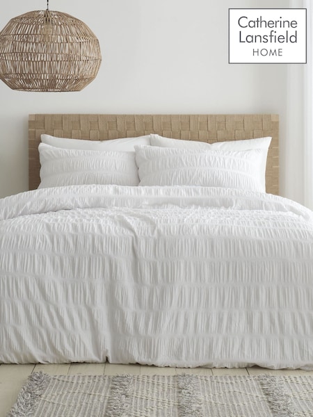 Catherine Lansfield White Seersucker Easy Care Duvet Cover Set (D42486) | €29 - €50