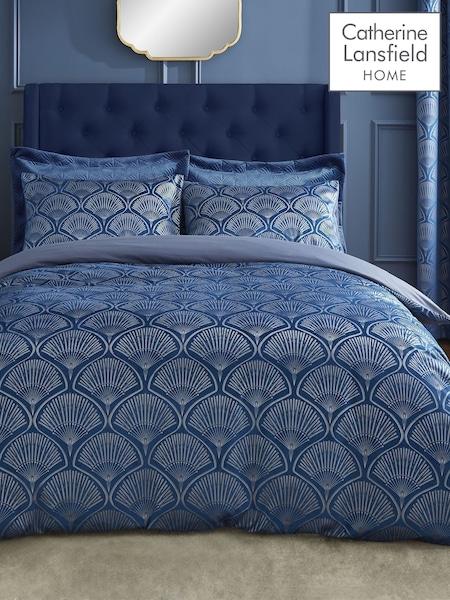 Catherine Lansfield Blue Art Deco Pearl Duvet Cover and Pillowcase Set (D42494) | €56 - €86