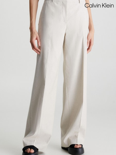 Calvin Klein Natural Linen Tailored Wide Leg Trousers (D42702) | €71