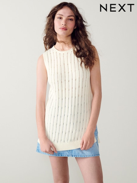 Ecru Creme - Grunge Stitch Detail Knitted Tank Vest (D43067) | 6 €