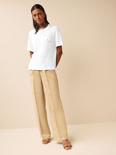 White Utility Pocket Detail Knitted Linen T-Shirt (D43071) | €5