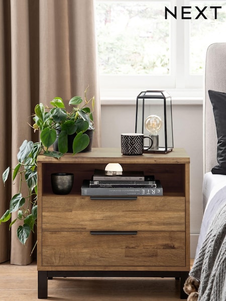 Dark Bronx Oak Effect 2 Drawer Wide Bedside Table (D43145) | €275
