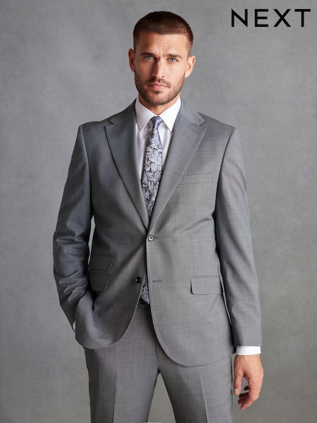 Grey Tailored Fit Signature 100% wool Textured Suit Jacket (D43273) | AED271 - AED284