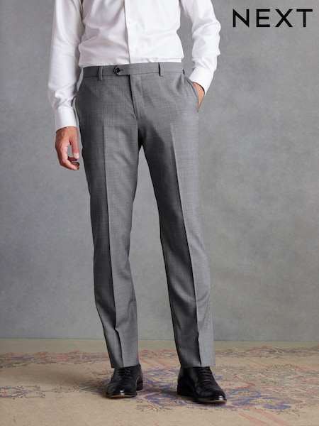 Grey Tailored Fit Signature Wool Textured Suit Trousers (D43274) | €29