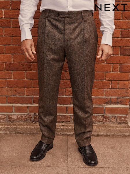Taupe Slim Fit Signature Moons British Fabric Textured Suit Trousers (D43279) | €24
