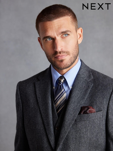 Charcoal Grey Slim Fit Signature Moons British Fabric Textured Suit Jacket (D43281) | €40