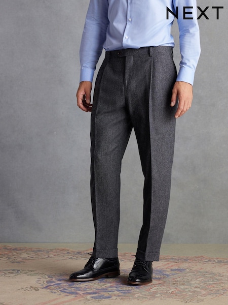 Charcoal Grey Slim Fit Signature Moons British Fabric Textured Suit Trousers (D43282) | € 16