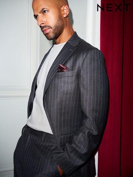 Grey Regular Fit Signature Empire Mills British Fabric Stripe Suit Jacket (D43290) | €21