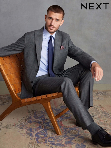 Grey Tailored Fit Signature British Fabric Check Suit Jacket (D43292) | €32