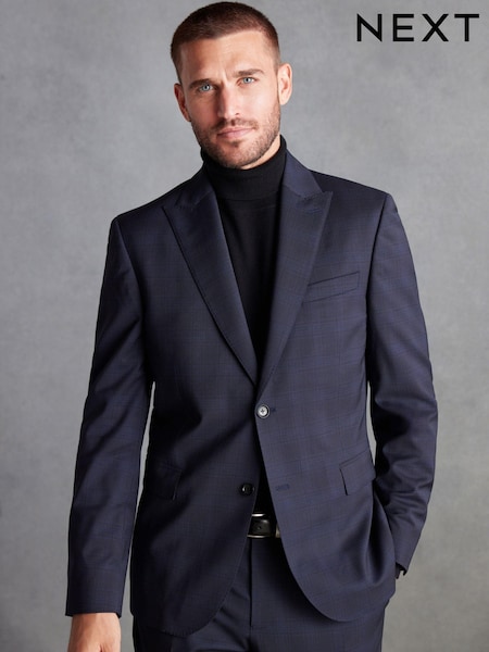 Mornarica - Standardni kroj - Signature Zignone Italian Fabric Check Regular - Fit Suit Jacket (D43301) | € 127
