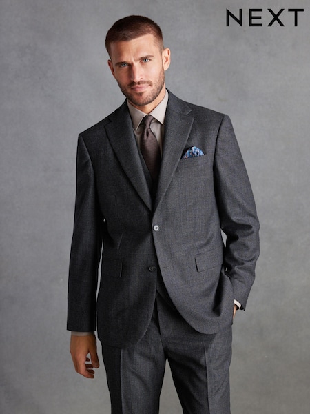 Charcoal Grey Regular Fit Signature TG Di Fabio Italian Fabric Check Suit Jacket (D43309) | 467 QAR