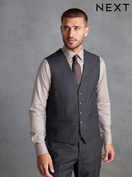 Charcoal Grey Regular Fit Signature TG Di Fabio Italian Fabric Check Waistcoat (D43311) | €49