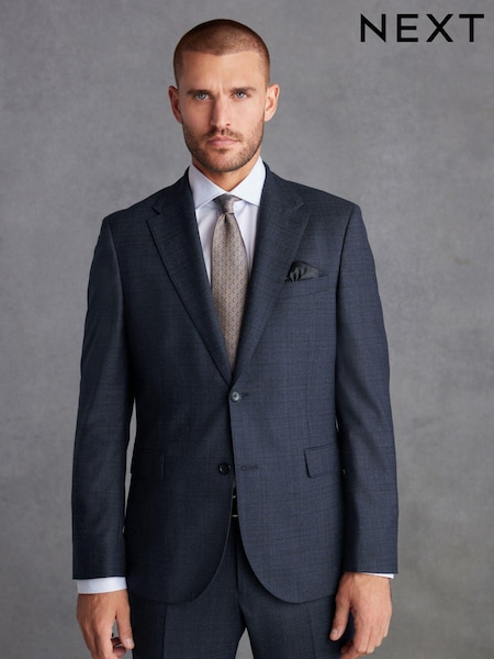 Mornarsko modra - Standardni kroj - Slim Fit Signature Cerruti Wool Check Suit Jacket (D43314) | € 144