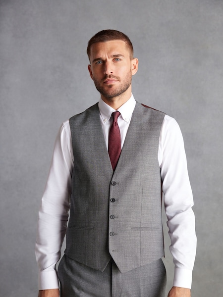 Grey Slim Fit Signature Marzotto Italian Fabric Textured Waistcoat (D43318) | €9