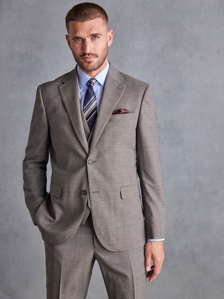 Taupe Slim Fit Signature Marzotto Italian Fabric Textured Suit Jacket (D43319) | €105