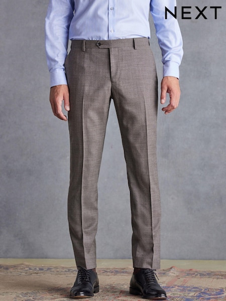Taupe Slim Fit Signature Marzotto Italian Fabric Textured Suit: Trousers (D43320) | €24
