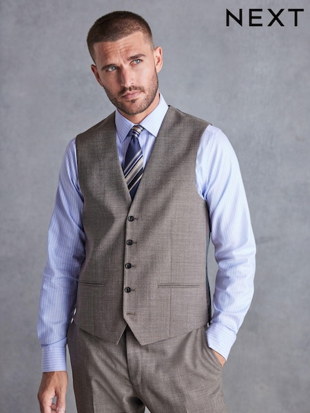 Taupe Slim Fit Signature Marzotto Italian Fabric Textured Waistcoat (D43321) | €50
