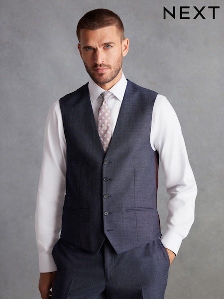 Navy Slim Fit Signature Marzotto Italian Fabric Textured Waistcoat (D43324) | €19