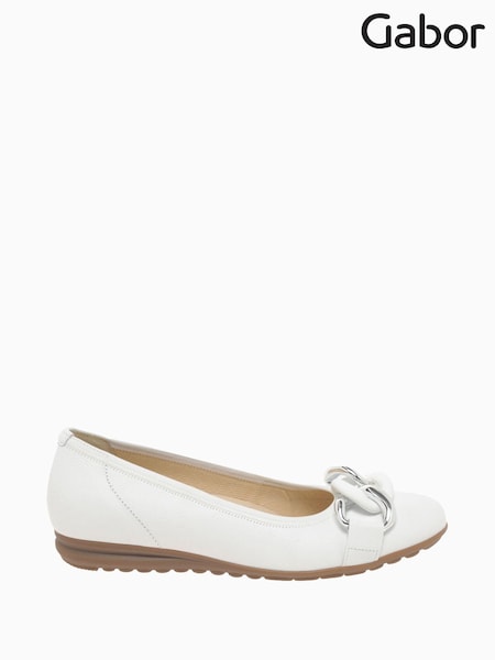 Gabor Sabia White Leather Ballerina Shoes (D43438) | ‏494 ر.ق.