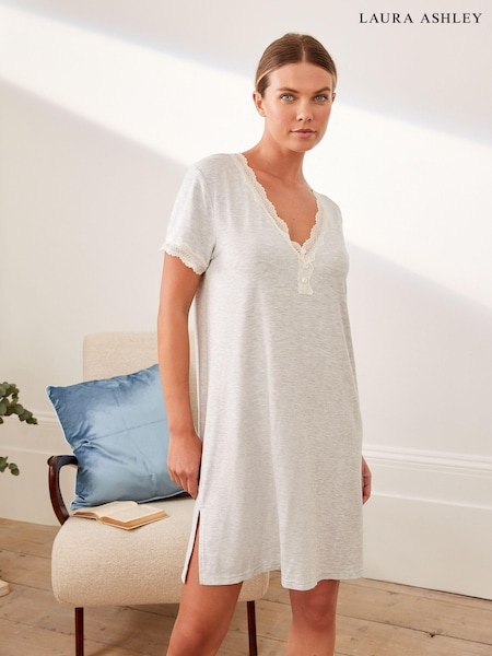 אפור - Laura Ashley Modal Lace Trim Nightie (D43462) | ‏151‏₪