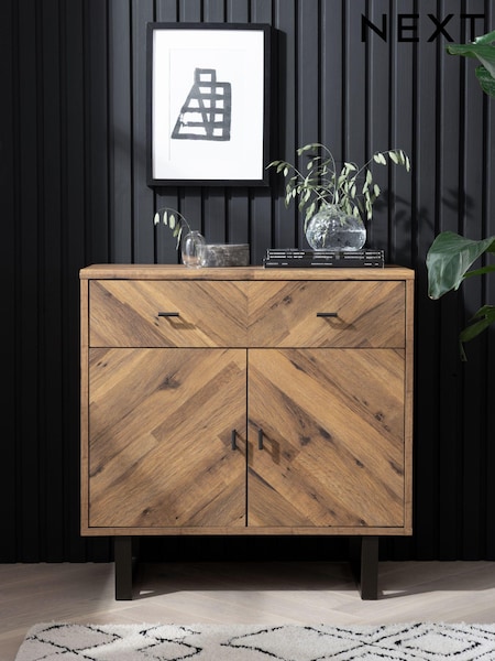 Dark Bronx Chevron Oak Effect Small Slim Sideboard (D43700) | €275