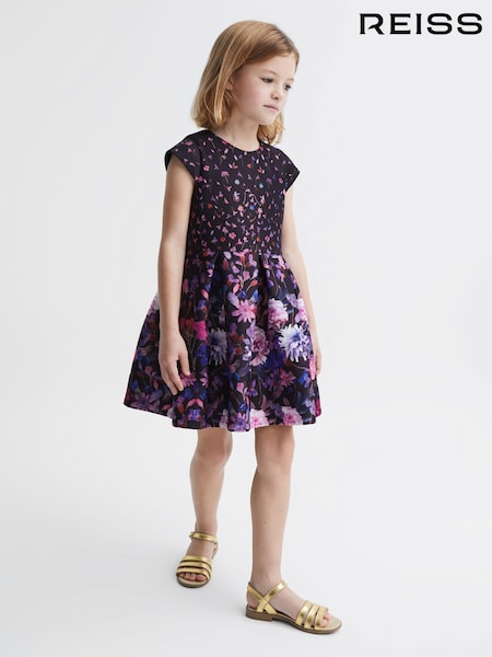 Reiss Purple Serafina 4-9 yrs Scuba Floral Printed Dress (D43729) | 368 QAR