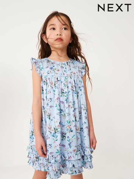 Blue Floral Ruffle Satin Dress (3mths-16yrs) (D44006) | €19 - €28