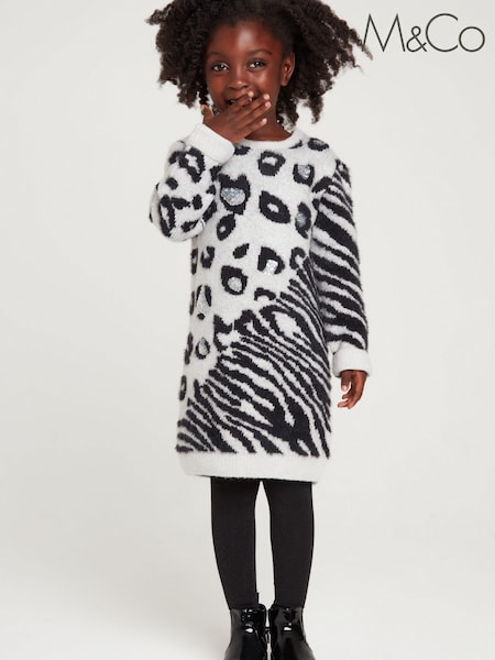 M&Co Grey Animal Print Knitted Dress with Tights (D44482) | €12.50 - €13