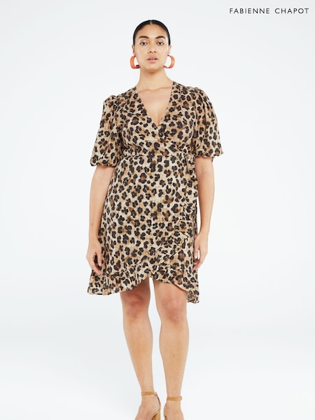 Fabienne Chapot Marley Brown Leopard Print Mini Wrap Dress (D44652) | €138